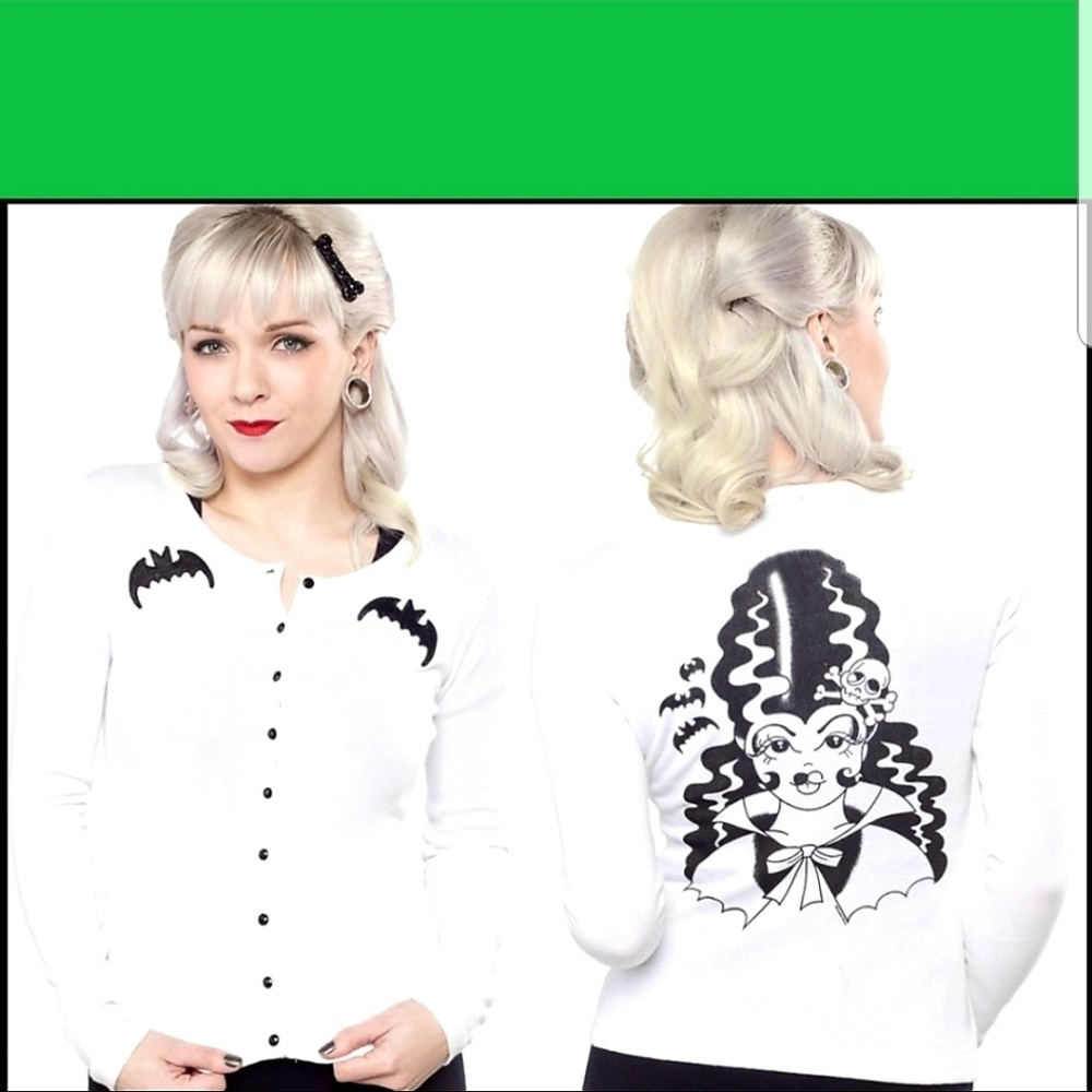 Sourpuss Frakengal Bride Frankenstein Bats Button Up Skull Crossbones Cardigan